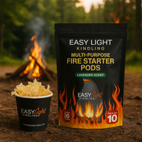 Natural Fire Starter Pods -  Indoor Outdoor Easy Light Kindling10 Pack, Great for, BBQ's ,Campfires Fire Pit, Fireplace, Wood Stove, Chimney and Pizza Ovens.