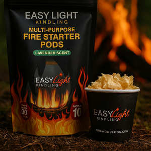 Natural Fire Starter Pods -  Indoor Outdoor Easy Light Kindling10 Pack, Great for, BBQ's ,Campfires Fire Pit, Fireplace, Wood Stove, Chimney and Pizza Ovens.