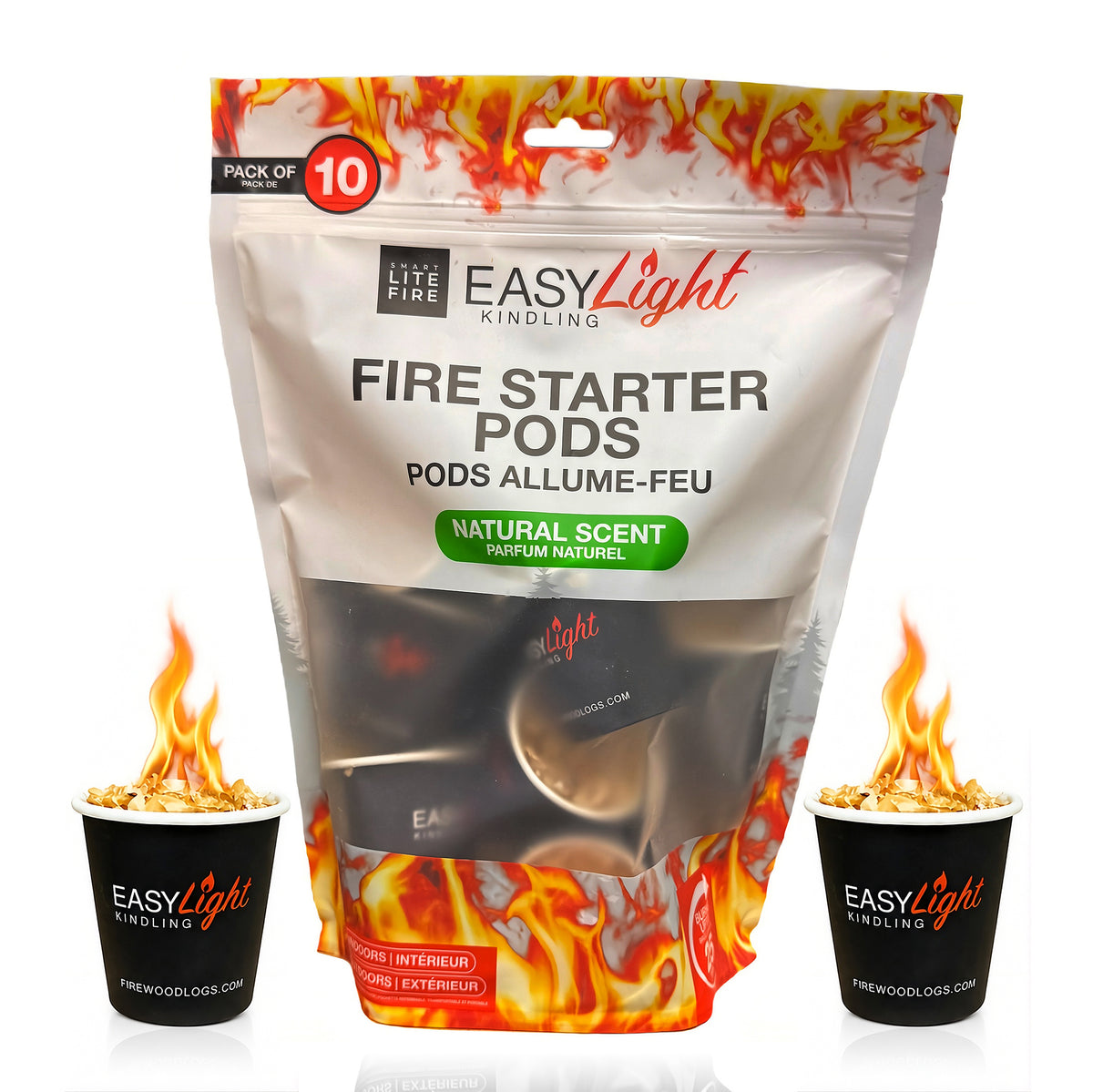 Natural Fire Starter Pods -  Indoor Outdoor Easy Light Kindling (10 Pack), Great for, BBQ's ,Campfires Fire Pit, Fireplace, Wood Stove, Chimney and Pizza Ovens.